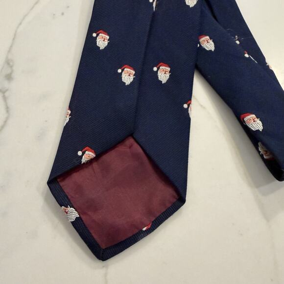 Vintage John Franks Holiday Christmas Tie Santa Navy Blue Red White Mens - Picture 6 of 7